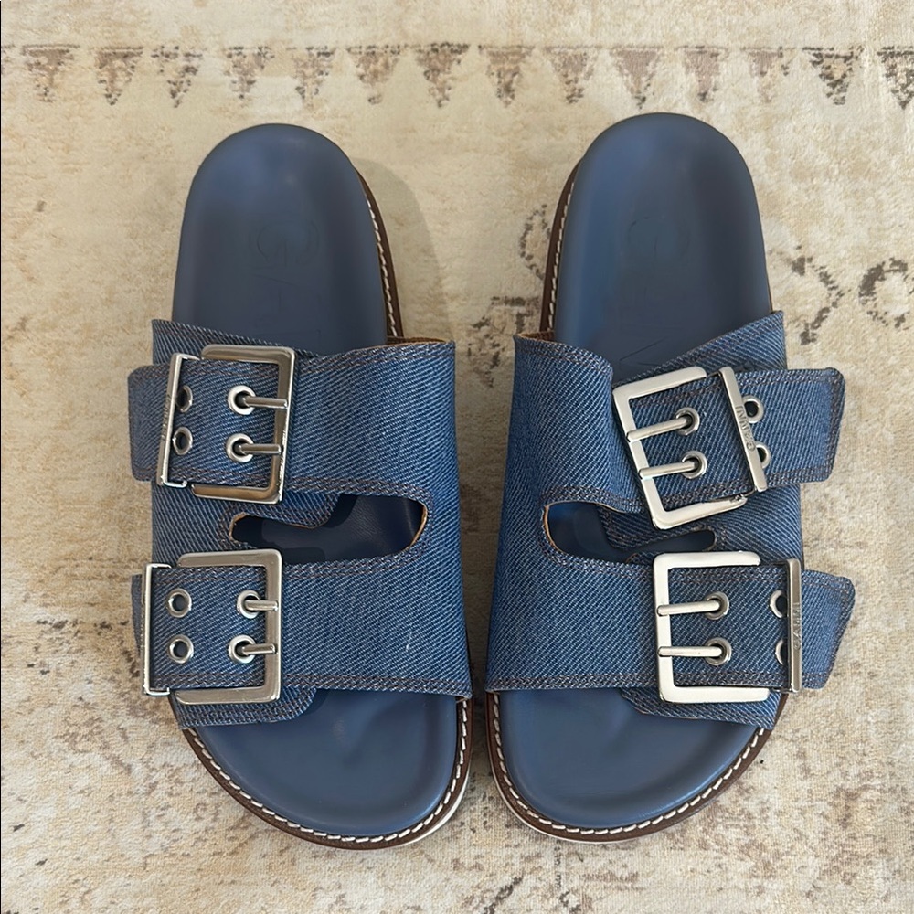 Ganni Denim Platform Slide Sandals